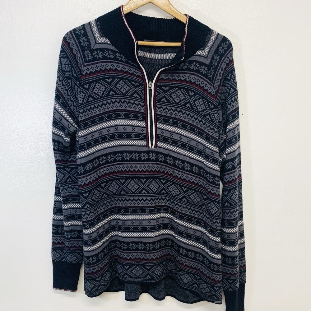 Eddie Bauer Fair Isle 1/4 Zip Sweater Men XL Cotton Blend Casual Preppy Travel - Picture 2 of 10